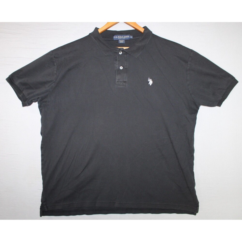 US Polo Golf Shirt Mens Size XL Black Short Sleeve White Embroidered Logo Horse